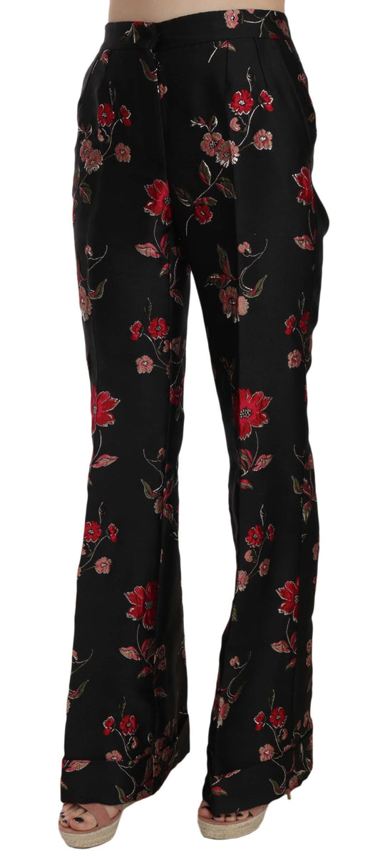 Dolce &amp; Gabbana – Schwarze Bootcut-Hose mit Blumenmuster