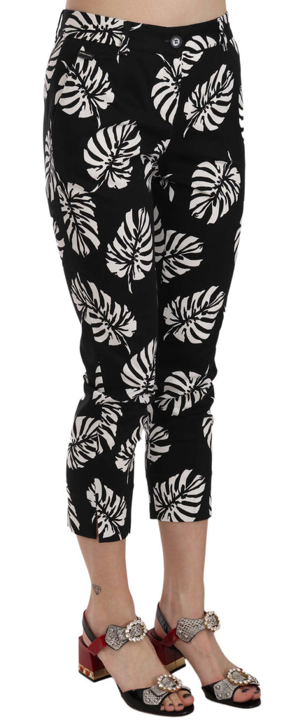 Dolce &amp; Gabbana – Schwarze Skinny-Hose mit Palmenblatt-Print