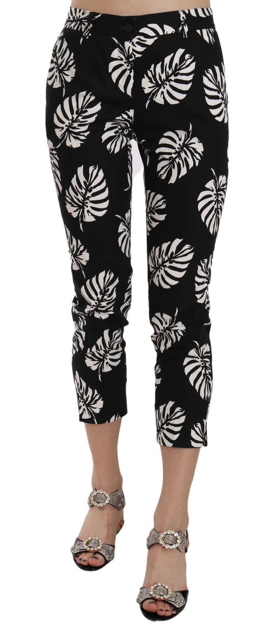 Dolce &amp; Gabbana – Schwarze Skinny-Hose mit Palmenblatt-Print