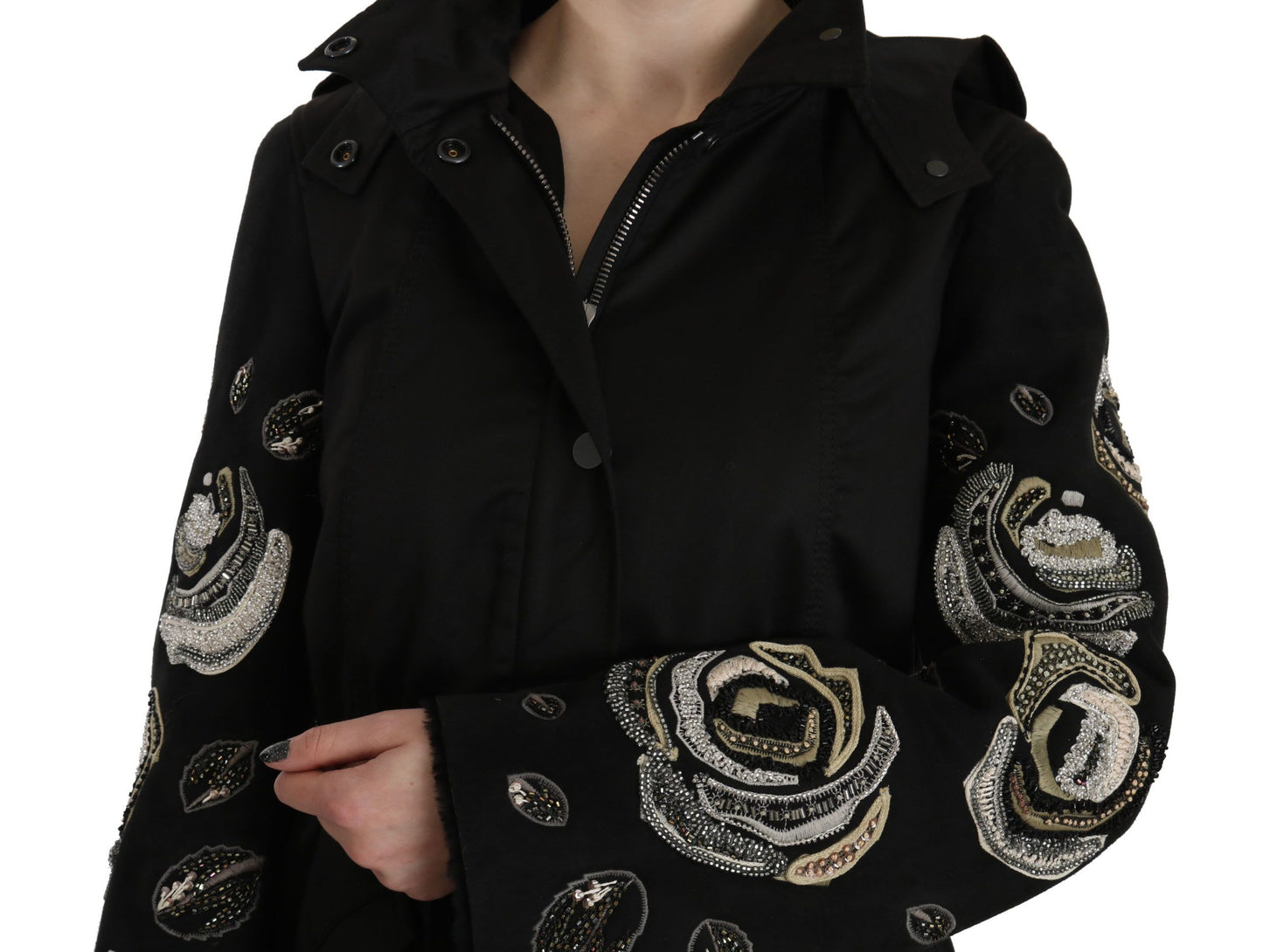 John Richmond – Jacke mit Kapuze und Blumenmuster und Pailletten