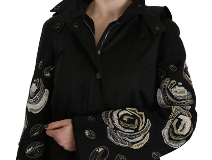 John Richmond – Jacke mit Kapuze und Blumenmuster und Pailletten