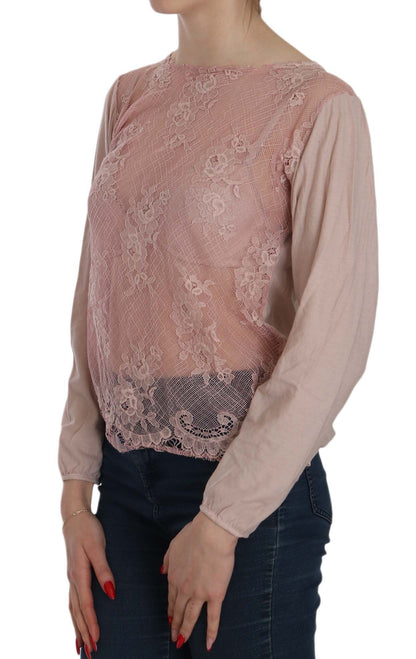 PINK MEMORIES Pink Lace See Through Long Sleeve Blouse