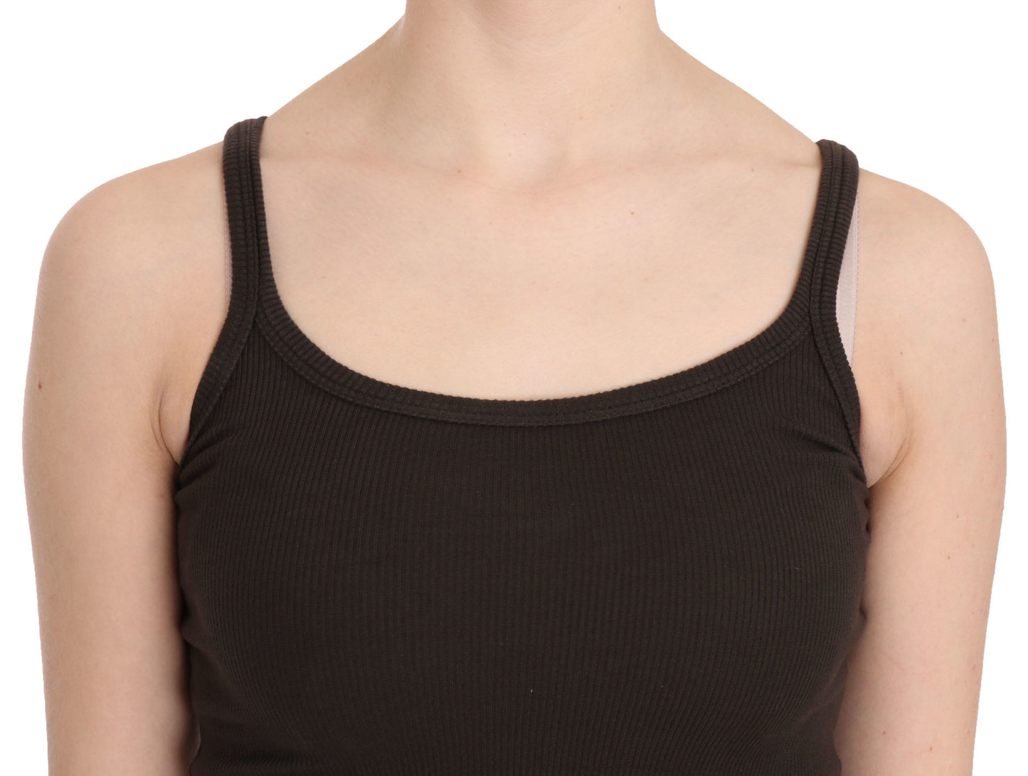 PINK MEMORIES Dunkelbraune ärmellose Spaghettiträgerbluse