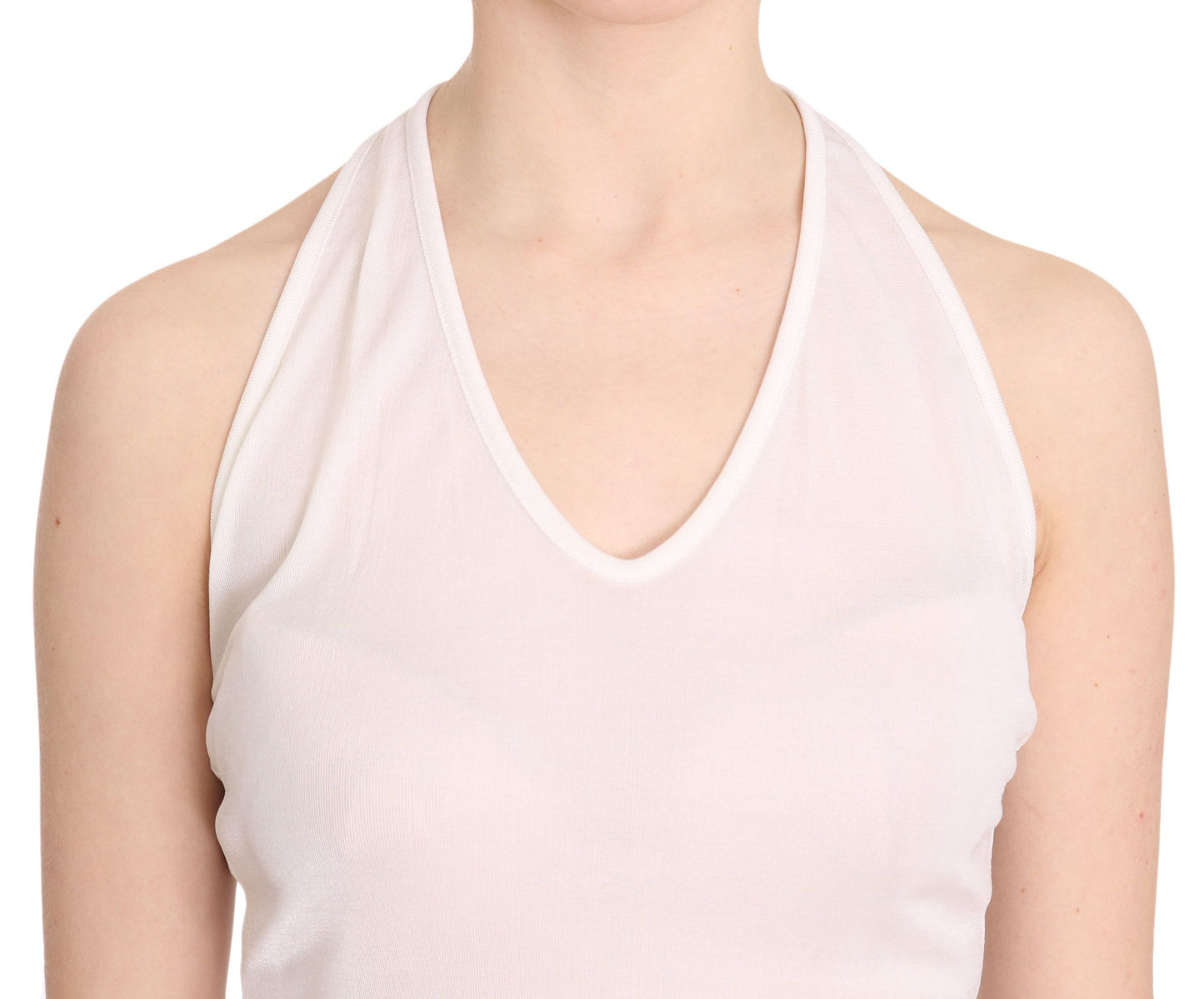 GF Ferre – Weiße Neckholder-Bluse aus Baumwolle mit ärmellosem lässigem Tanktop