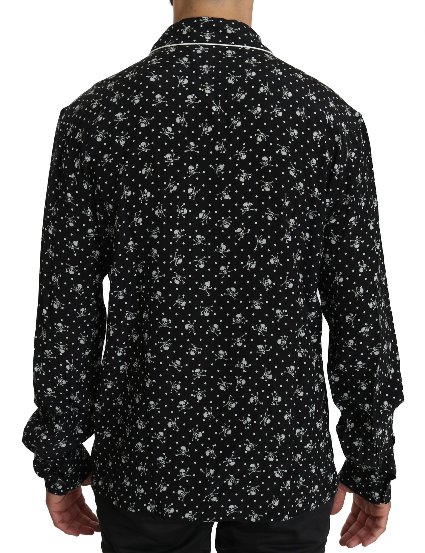 Dolce &amp; Gabbana – Schwarzes Seiden-Nachthemd mit Totenkopf-Print