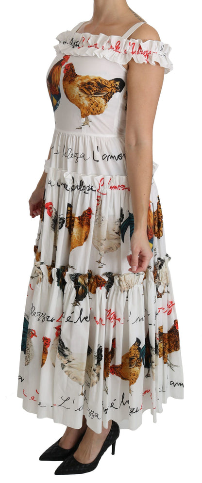 Dolce &amp; Gabbana Weißes Midi-Etuikleid aus Baumwolle mit Hahnentrittmuster