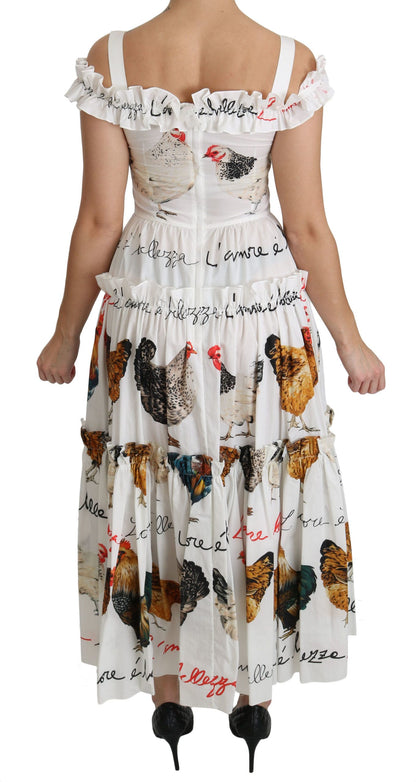 Dolce &amp; Gabbana Weißes Midi-Etuikleid aus Baumwolle mit Hahnentrittmuster