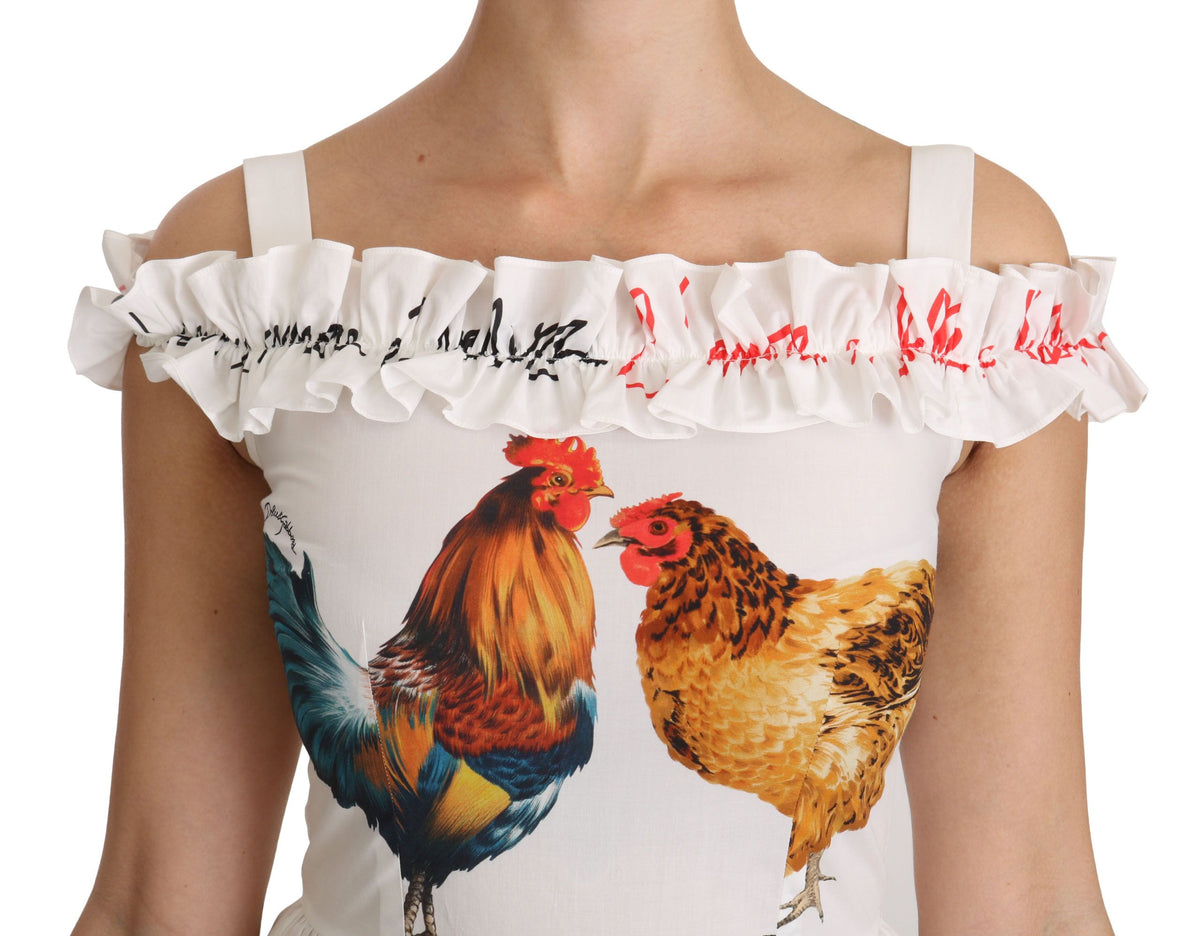 Dolce &amp; Gabbana Weißes Midi-Etuikleid aus Baumwolle mit Hahnentrittmuster