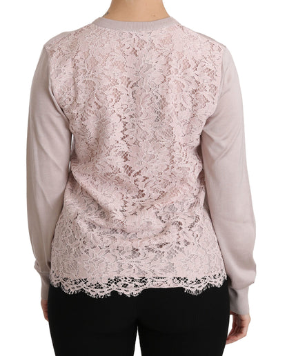 Dolce &amp; Gabbana Seidenpullover mit langen Ärmeln und Spitze in Rosa