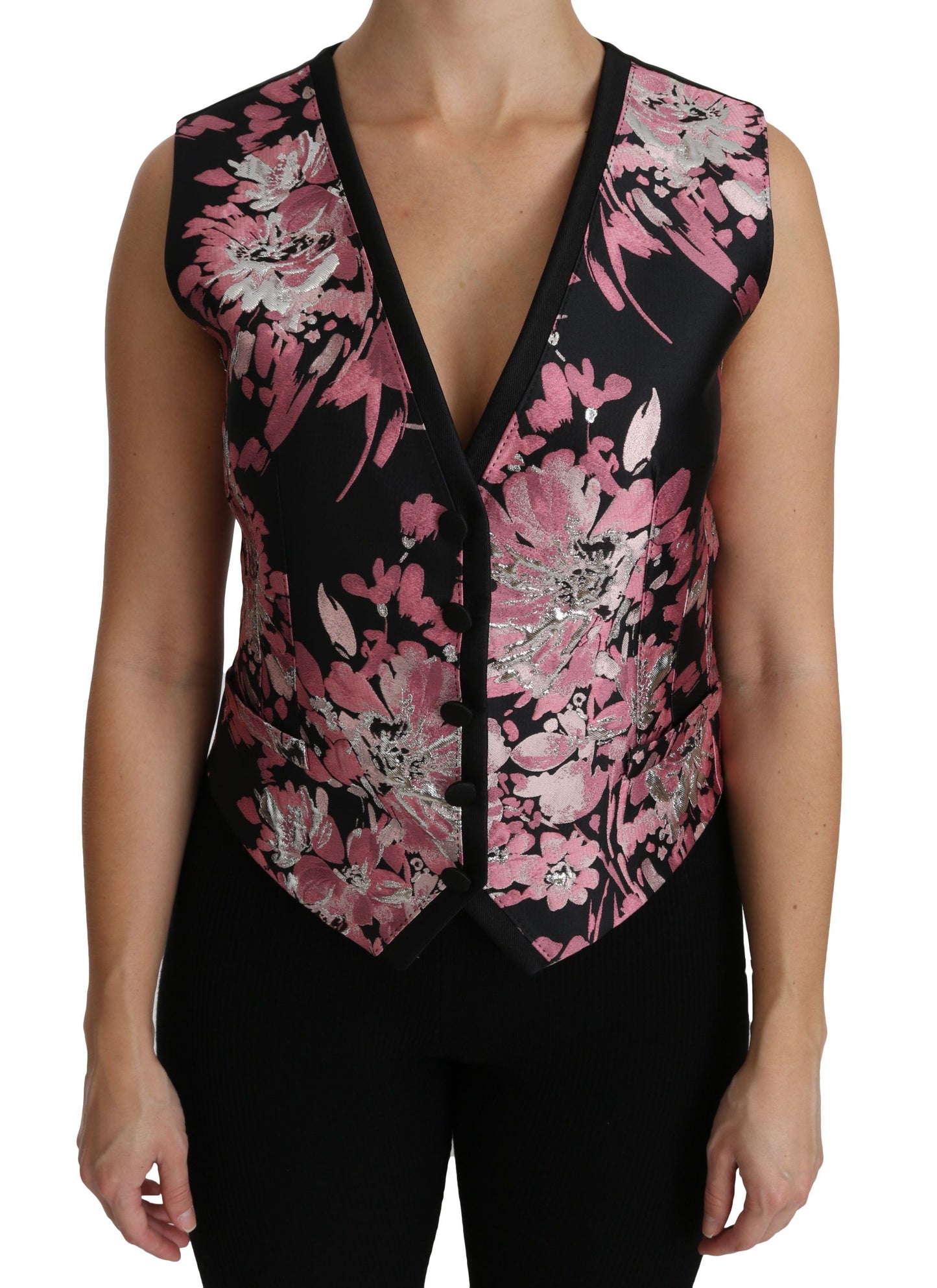 Dolce &amp; Gabbana Weste, Bluse, Top, Schwarz/Rosa, Blumenmuster