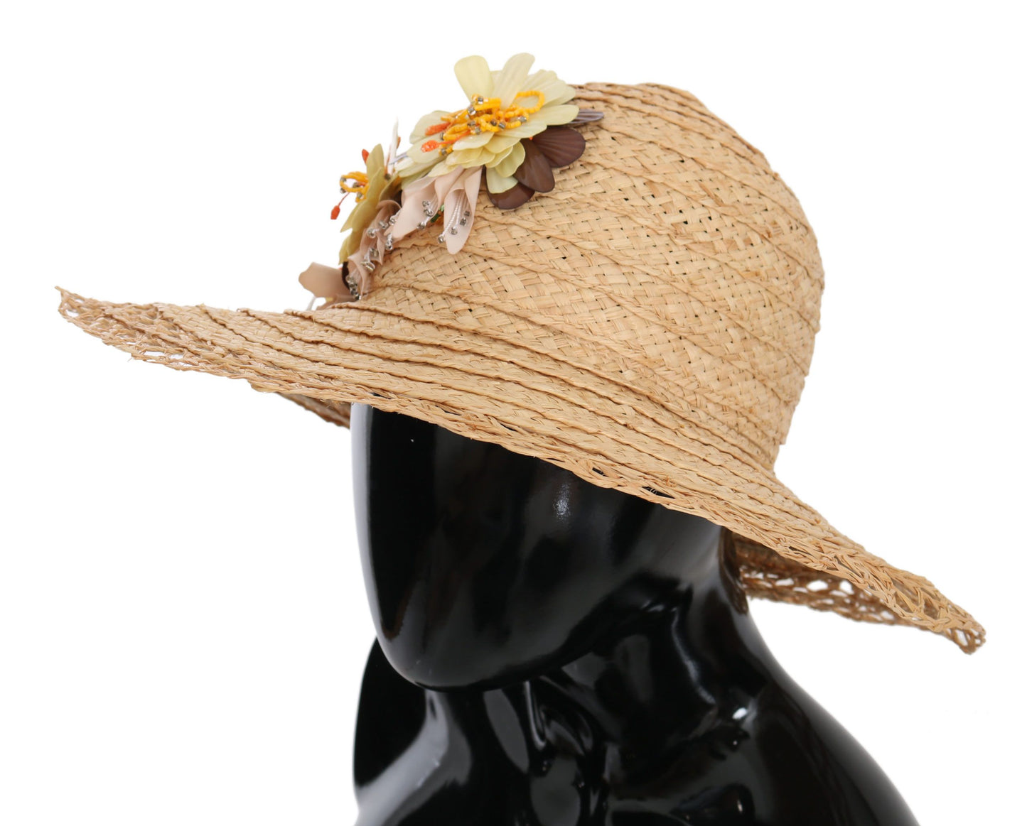 Dolce &amp; Gabbana – Beigefarbener Capello-Bucket-Hut mit Blumenmuster und breiter Krempe