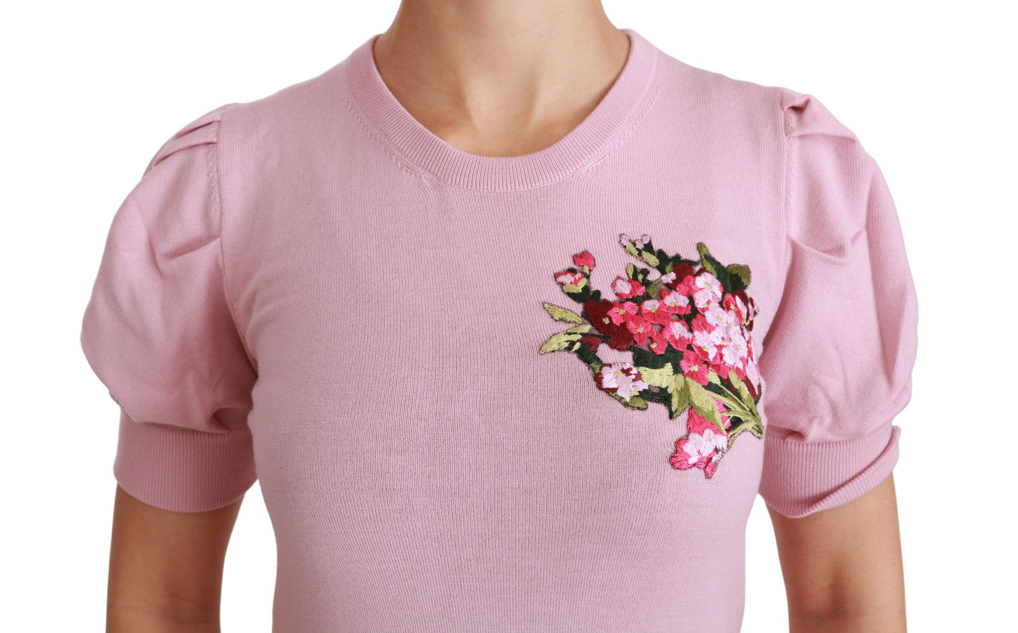 Dolce &amp; Gabbana – Bluse aus Wolle mit rosa Blumenstickerei
