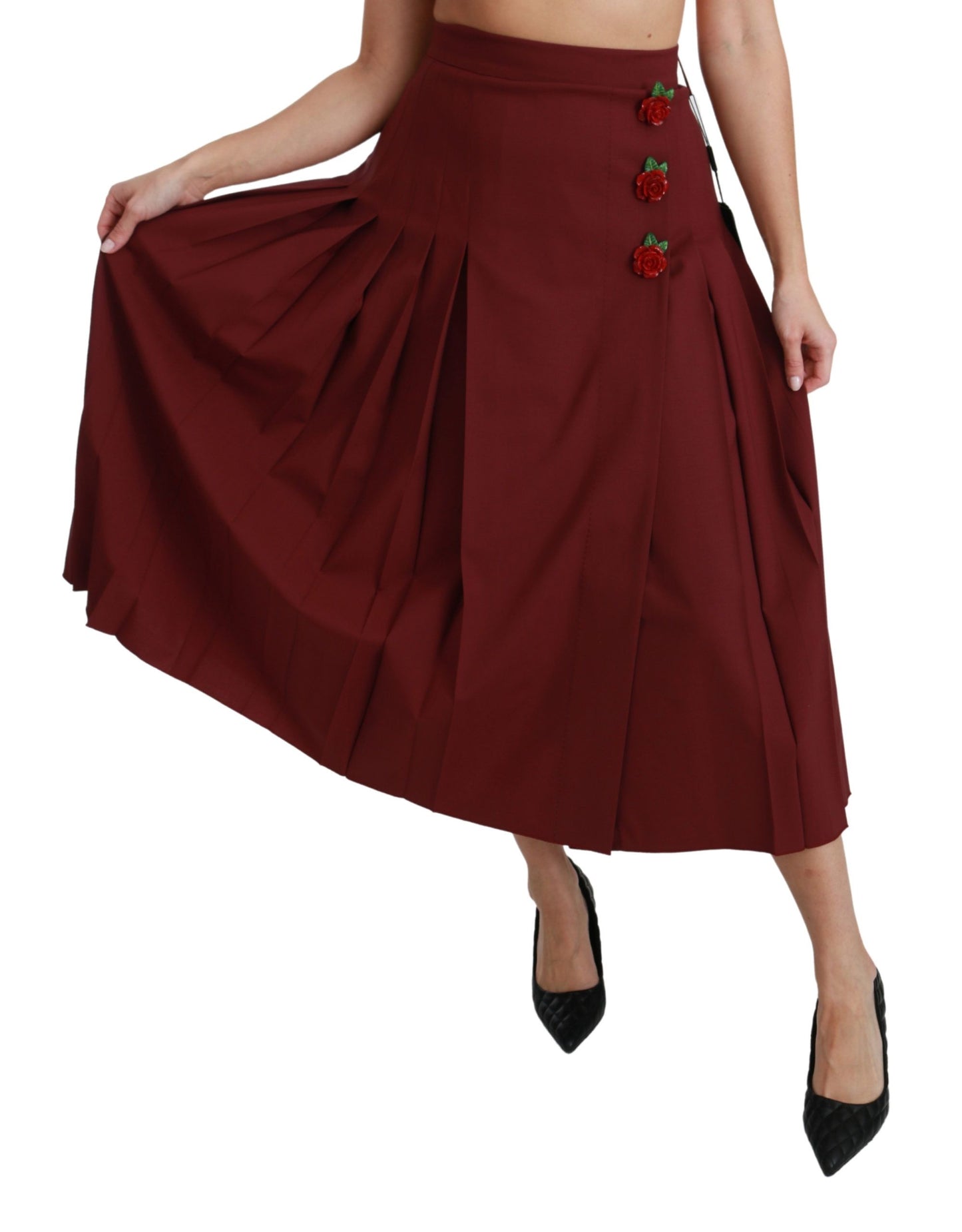 Dolce &amp; Gabbana – Roter, hoch taillierter, plissierter Maxi-Wollrock