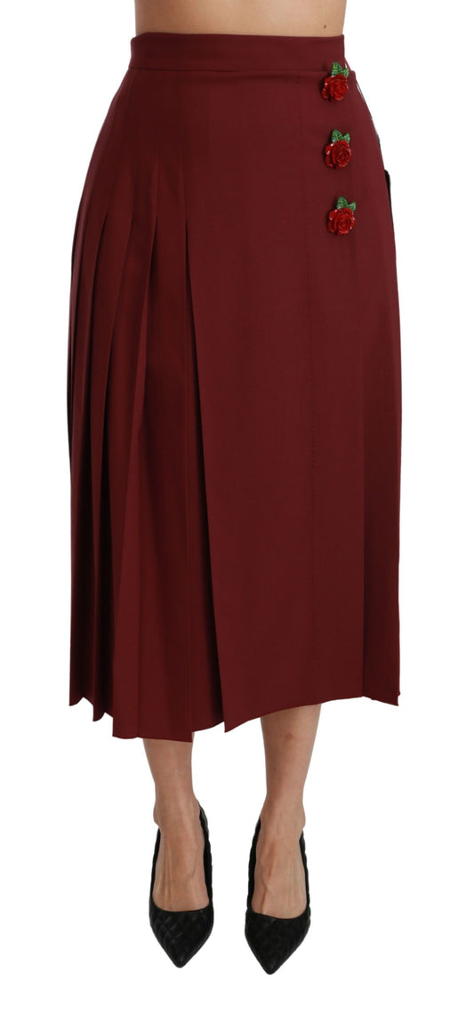 Dolce &amp; Gabbana – Roter, hoch taillierter, plissierter Maxi-Wollrock