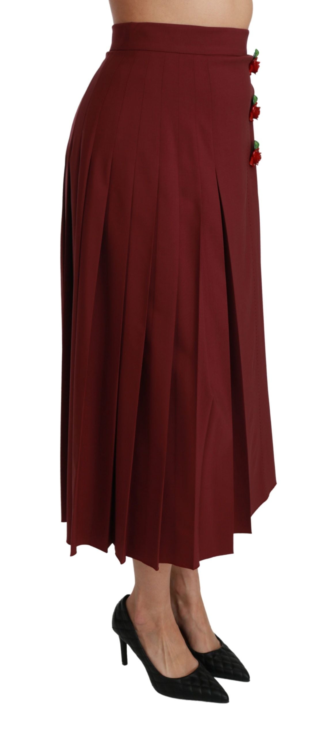 Dolce &amp; Gabbana – Roter, hoch taillierter, plissierter Maxi-Wollrock