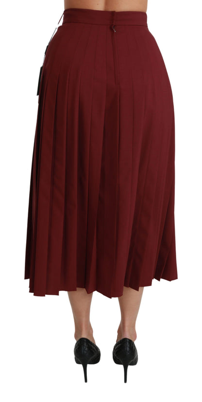 Dolce &amp; Gabbana – Roter, hoch taillierter, plissierter Maxi-Wollrock