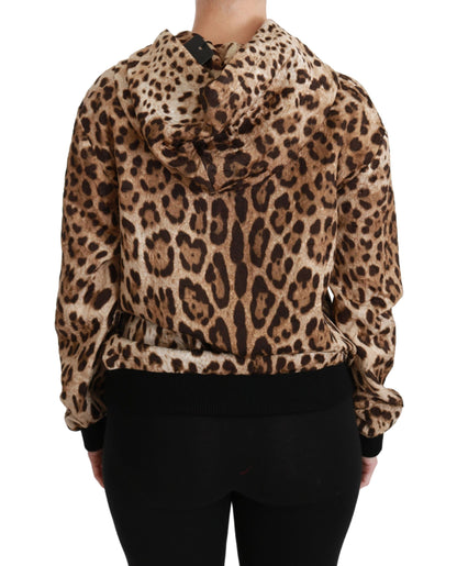 Dolce &amp; Gabbana Brauner Ayers-Pullover mit Leopardenmuster und Kapuze