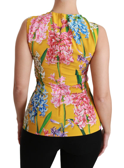 Dolce &amp; Gabbana Gelbe Tankbluse mit Stretch-Oberteil und Blumenmuster