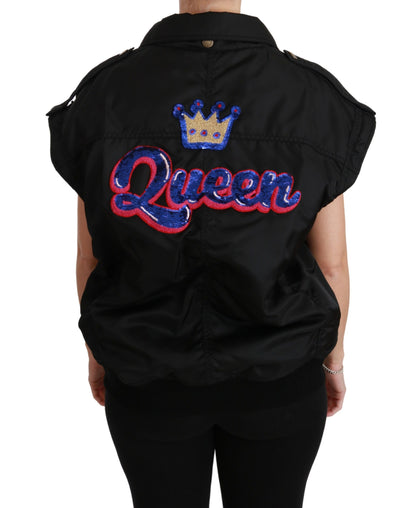Dolce &amp; Gabbana Schwarze Bomberjacke mit Pailletten und Queen Crown