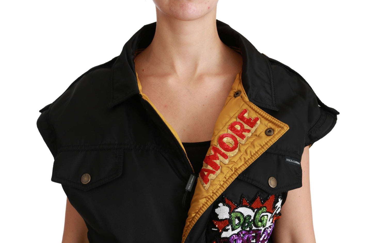Dolce &amp; Gabbana Schwarze Bomberjacke mit Pailletten und Queen Crown