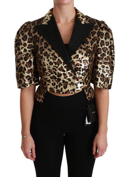 Dolce &amp; Gabbana Blazer Gold Leopard Paillettenjacke