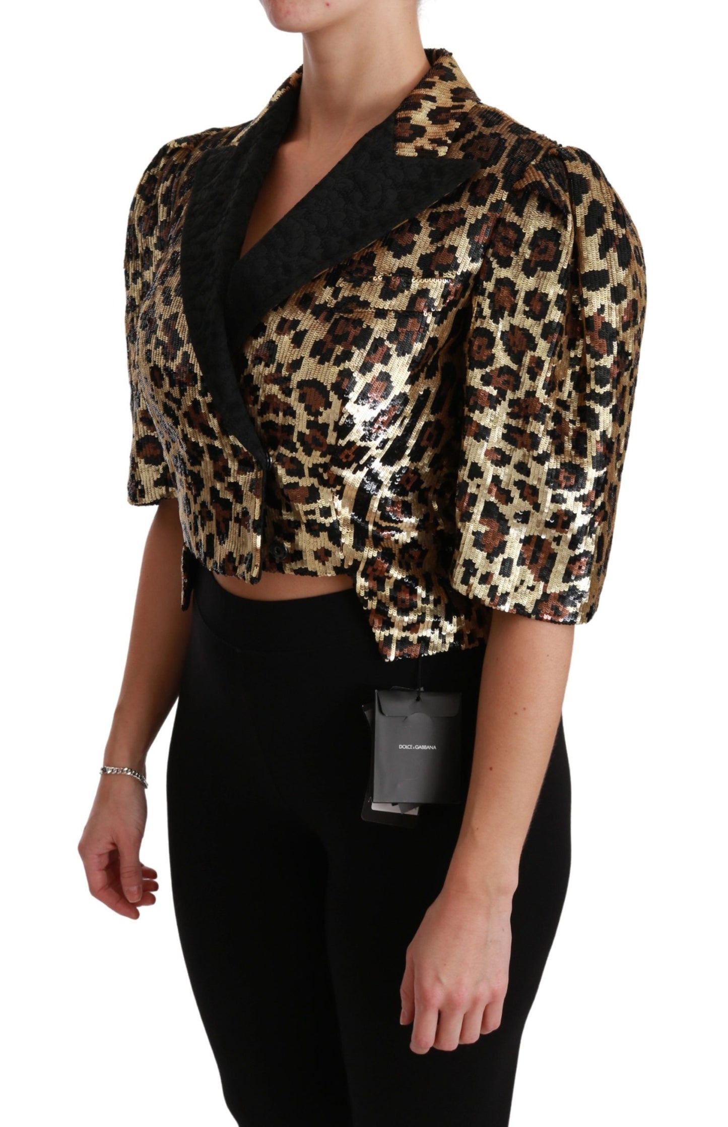 Dolce &amp; Gabbana Blazer Gold Leopard Paillettenjacke
