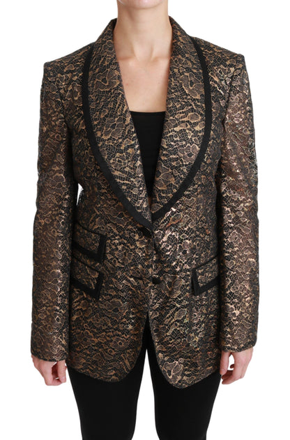 Dolce &amp; Gabbana Gold Schwarzer Spitzenblazer Mantel Blumenjacke