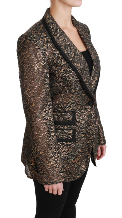 Dolce &amp; Gabbana Gold Schwarzer Spitzenblazer Mantel Blumenjacke