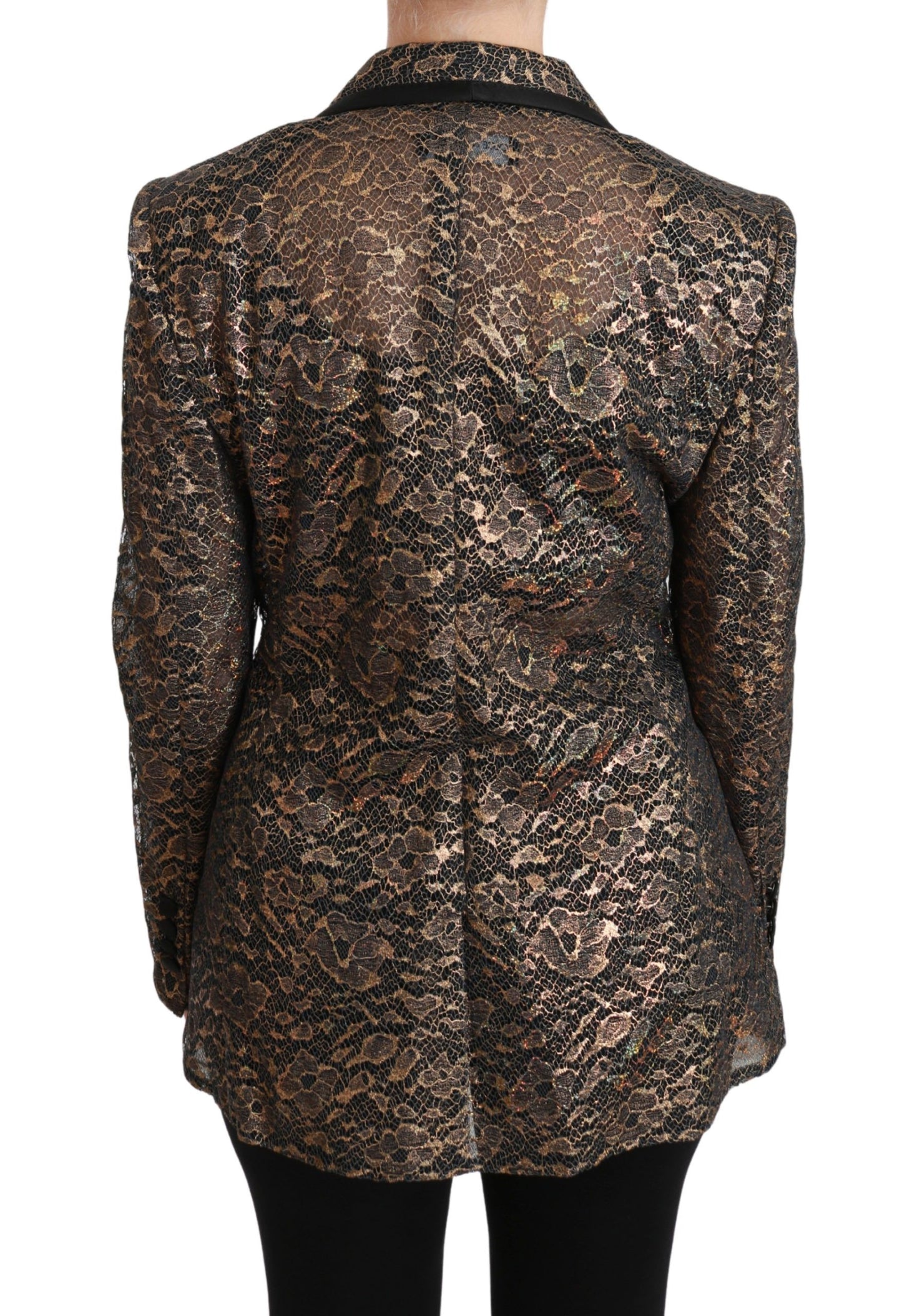 Dolce &amp; Gabbana Gold Schwarzer Spitzenblazer Mantel Blumenjacke