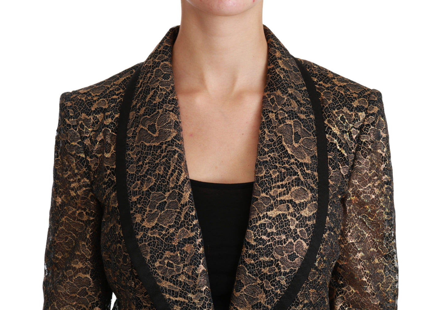 Dolce &amp; Gabbana Gold Schwarzer Spitzenblazer Mantel Blumenjacke
