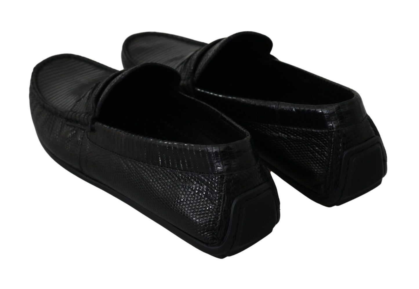 Dolce &amp; Gabbana – Flache Loafer aus schwarzem Eidechsenleder