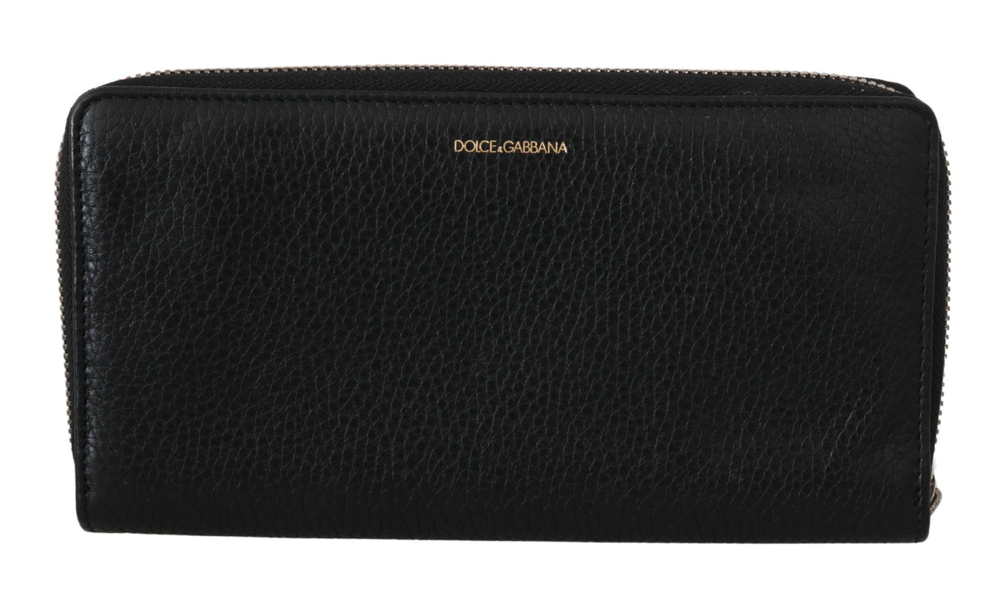 Dolce &amp; Gabbana Schwarze Herren-Geldbörse mit Reißverschluss, kontinentales Design, 100 % Leder