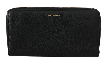 Dolce &amp; Gabbana Schwarze Herren-Geldbörse mit Reißverschluss, kontinentales Design, 100 % Leder