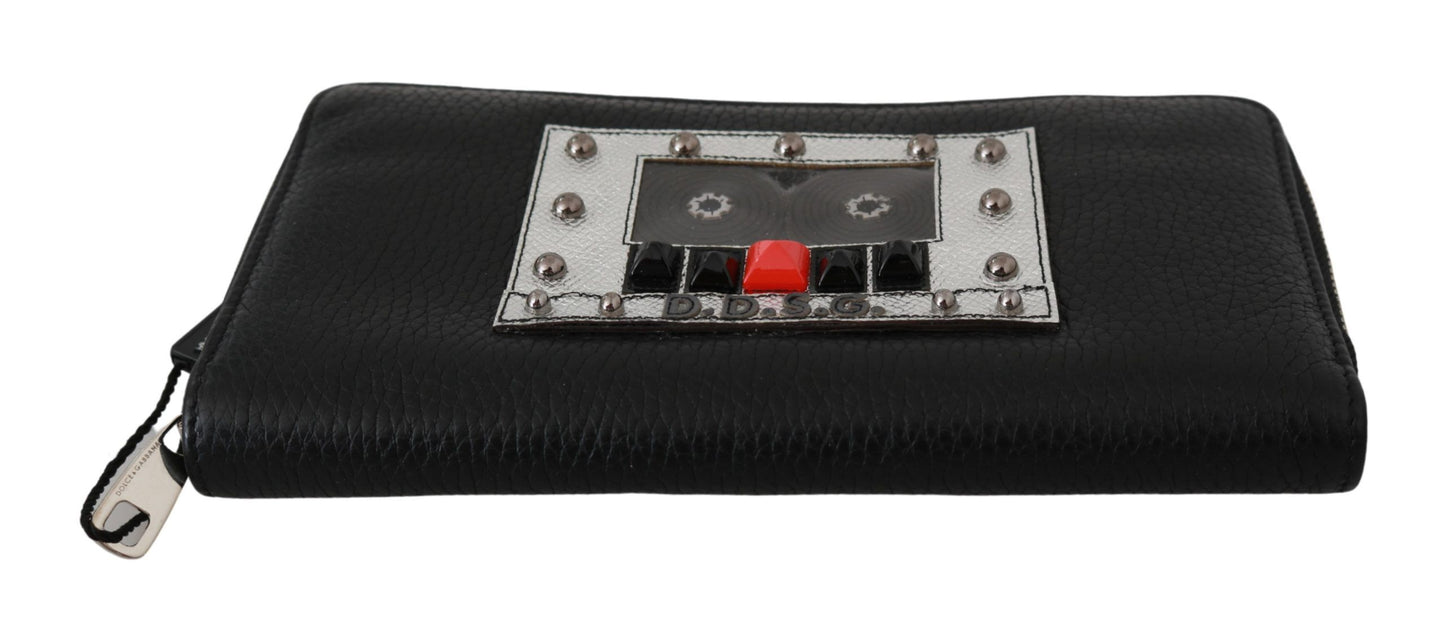 Dolce &amp; Gabbana Schwarze Herren-Geldbörse mit Reißverschluss, kontinentales Design, 100 % Leder