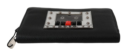 Dolce &amp; Gabbana Schwarze Herren-Geldbörse mit Reißverschluss, kontinentales Design, 100 % Leder