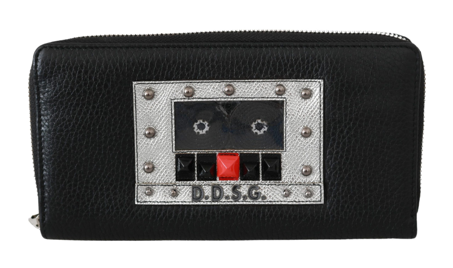 Dolce &amp; Gabbana Schwarze Herren-Geldbörse mit Reißverschluss, kontinentales Design, 100 % Leder