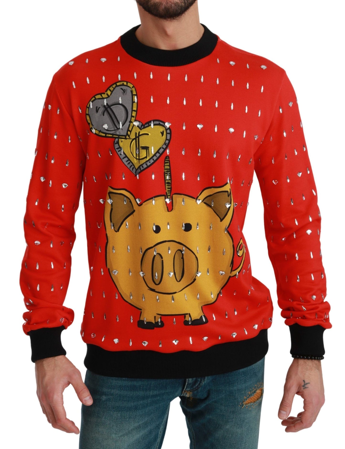 Dolce &amp; Gabbana Roter Kristallpullover „Schwein des Jahres“