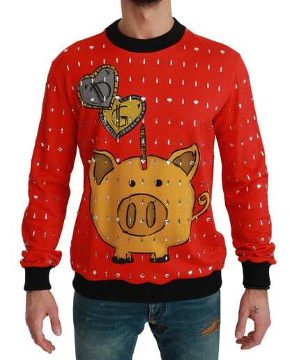 Dolce &amp; Gabbana Roter Kristallpullover „Schwein des Jahres“