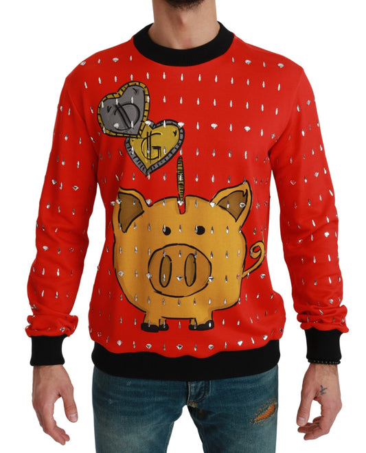 Dolce &amp; Gabbana Roter Kristallpullover „Schwein des Jahres“