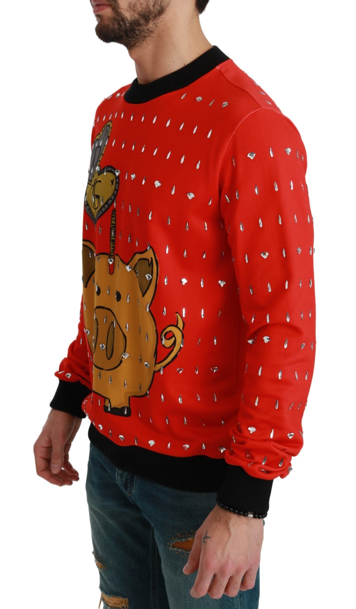 Dolce &amp; Gabbana Roter Kristallpullover „Schwein des Jahres“