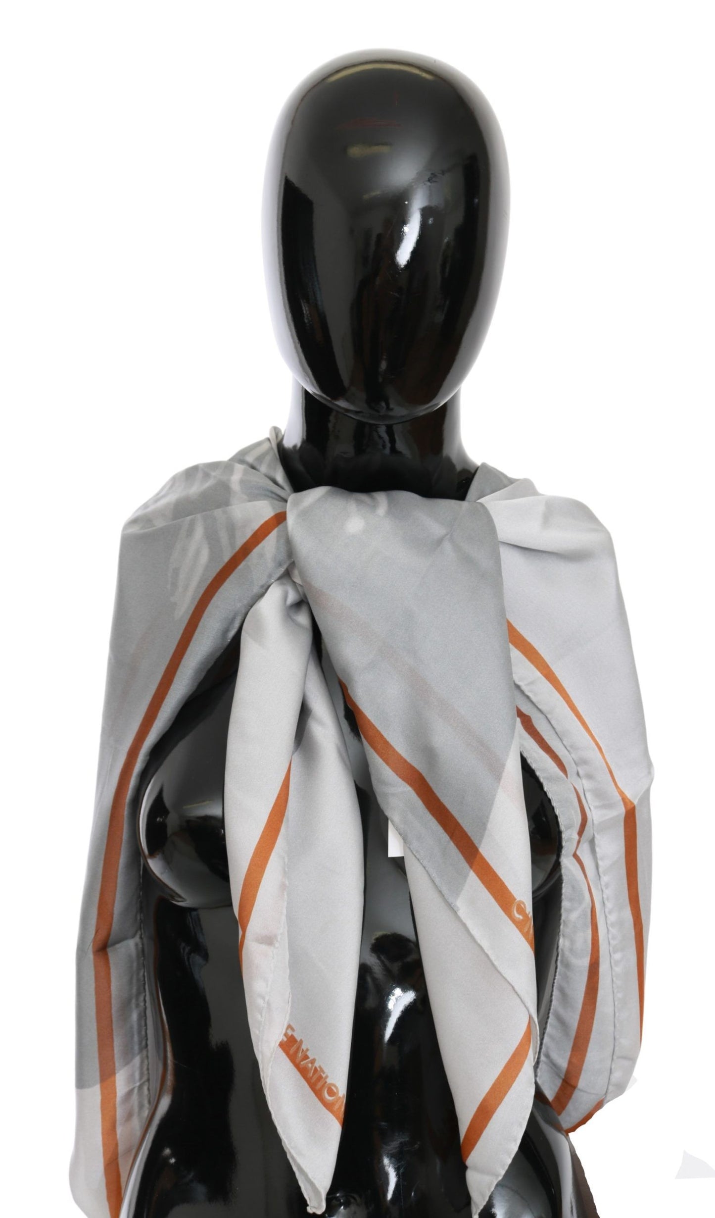 Costume National Grau Rot Seidenschal Foulard Wickelschal