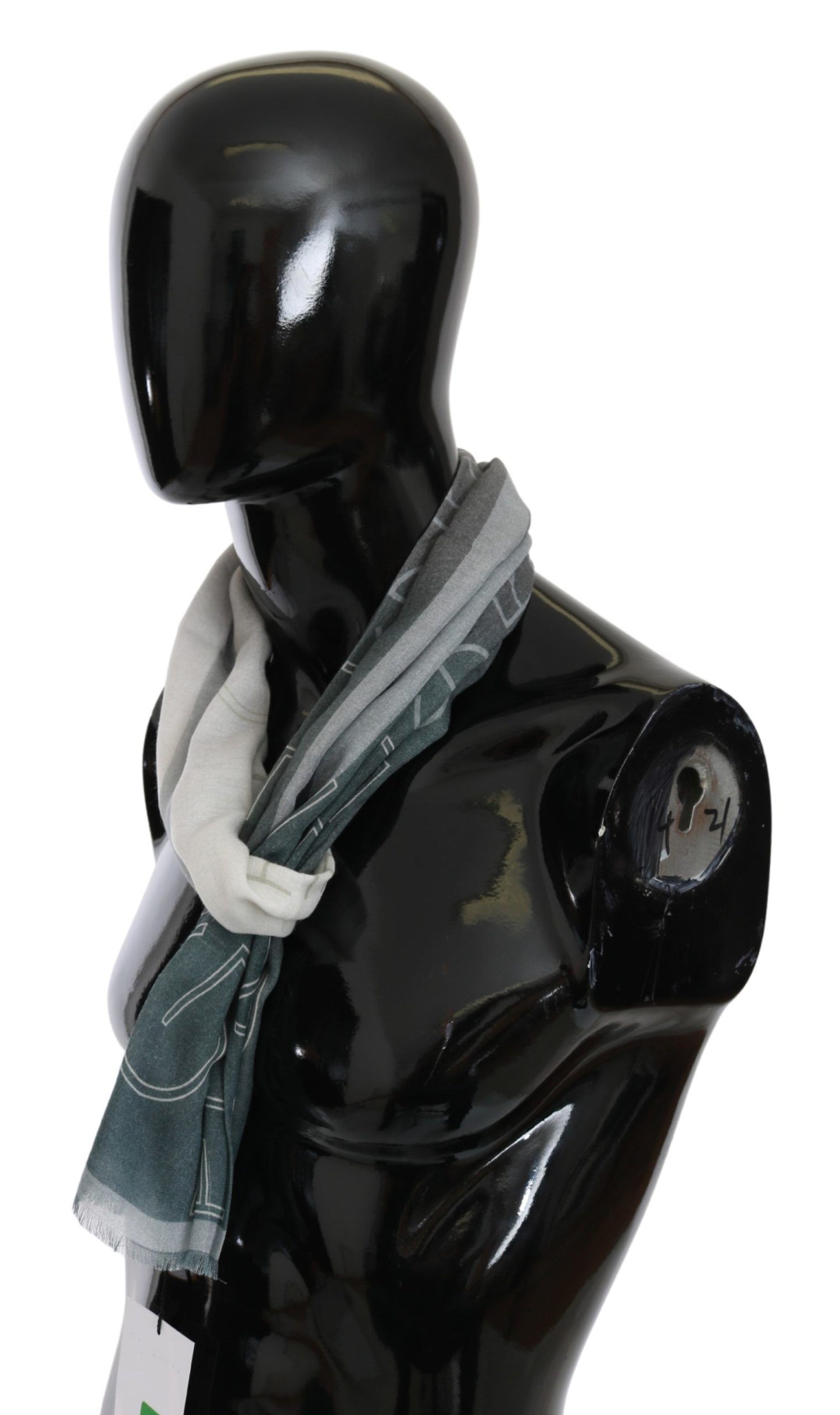 GF Ferre Grauer Foulard aus Wolle und Viskose mit gemustertem Markenschal