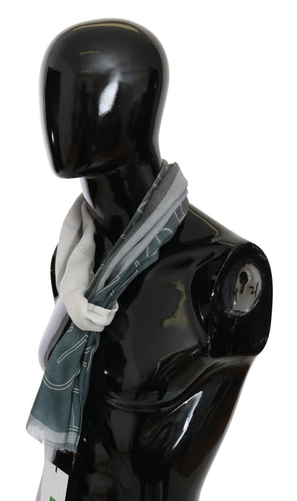 GF Ferre Grauer Foulard aus Wolle und Viskose mit gemustertem Markenschal