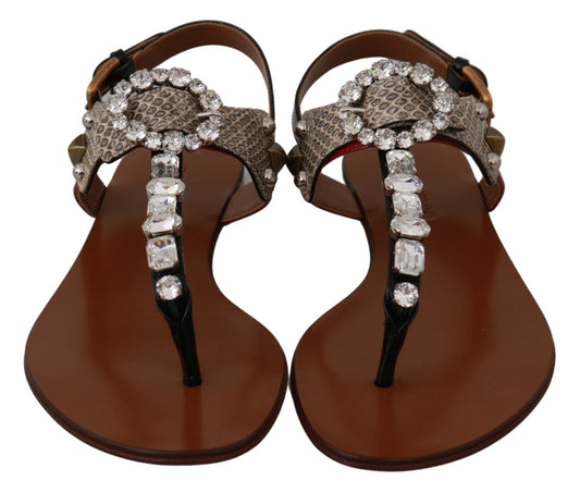 Dolce &amp; Gabbana Leder Ayers Kristall Sandalen Flip-Flops Schuhe