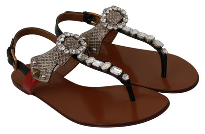 Dolce &amp; Gabbana Leder Ayers Kristall Sandalen Flip-Flops Schuhe
