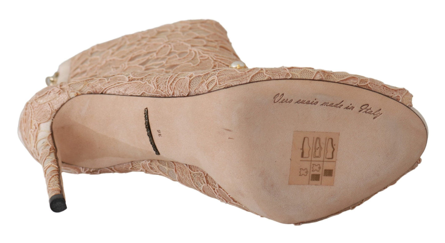 Dolce &amp; Gabbana Rosa Kristall Spitze Booties Stilettos Schuhe