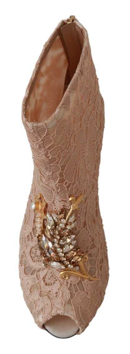 Dolce &amp; Gabbana Rosa Kristall Spitze Booties Stilettos Schuhe