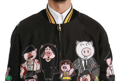 Dolce &amp; Gabbana Schwarze Bomberjacke „YEAR OF THE PIG“