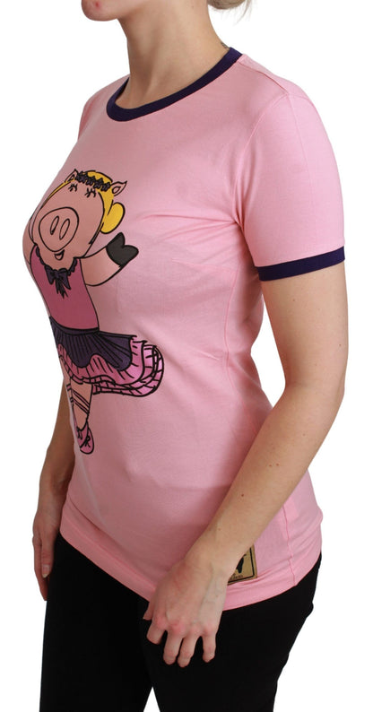 Dolce &amp; Gabbana – Rosafarbenes Baumwoll-T-Shirt „YEAR OF THE PIG“