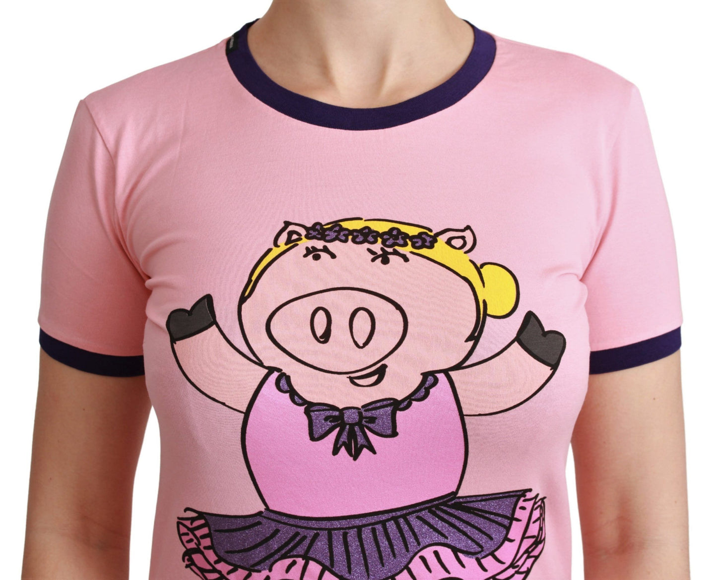 Dolce &amp; Gabbana – Rosafarbenes Baumwoll-T-Shirt „YEAR OF THE PIG“